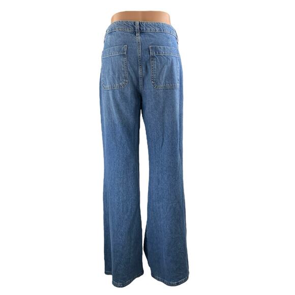 MNG Mango Women's Blue High Waisted Wide Leg Baggy Flare Denim Jeans Size 8 - Picture 3 of 5